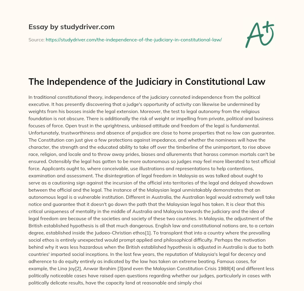 The Independence of the Judiciary in Constitutional Law essay