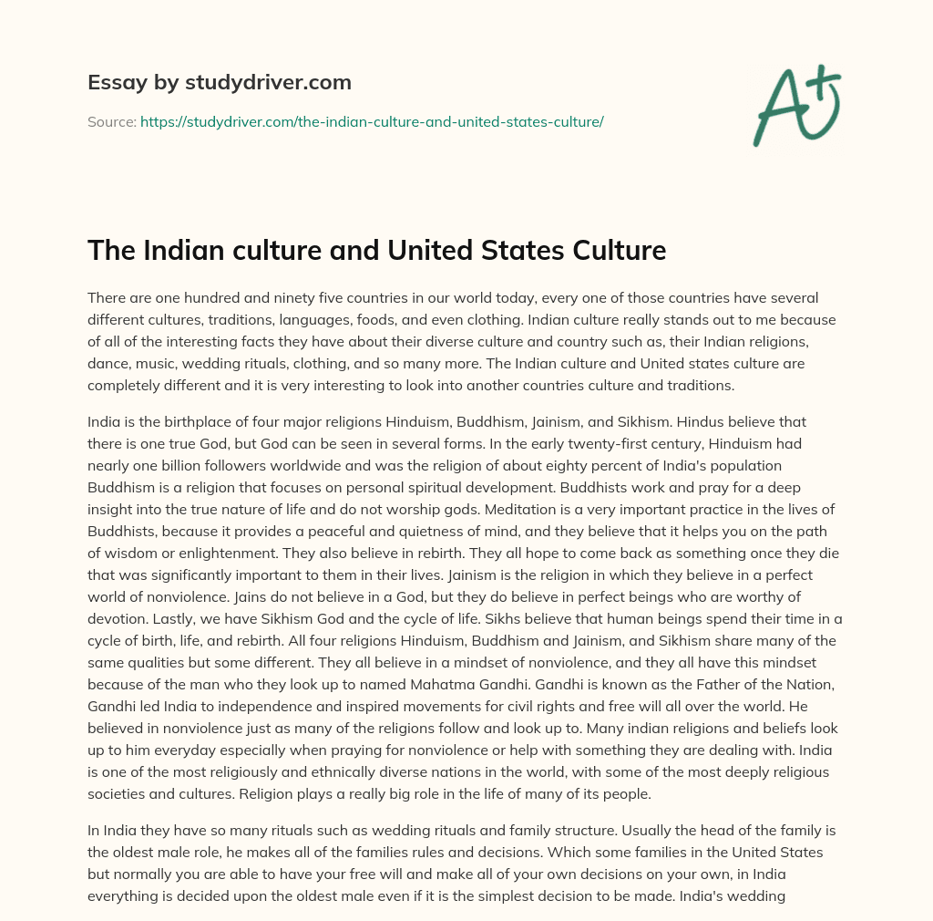 The Indian Culture and United States Culture essay