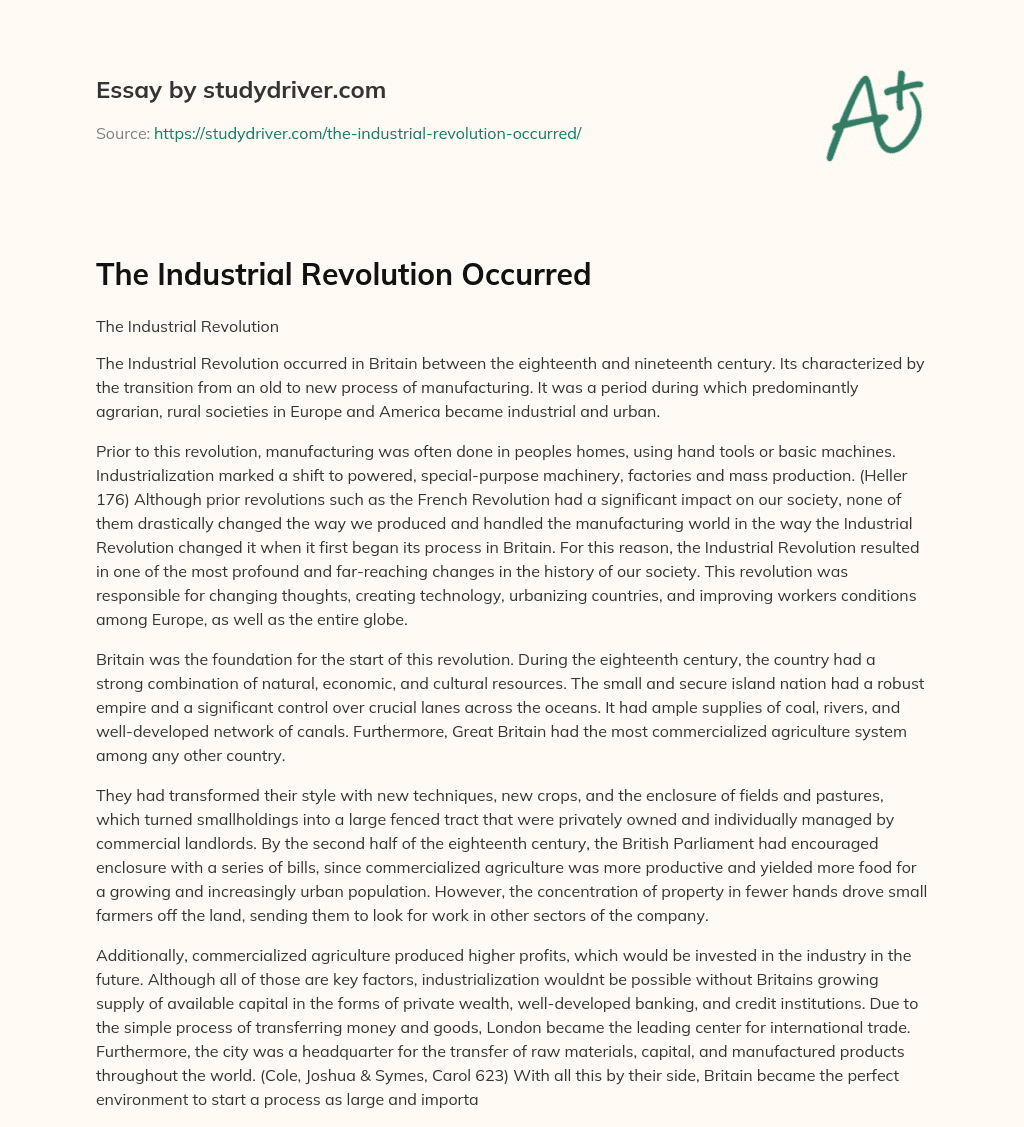 The Industrial Revolution Occurred essay