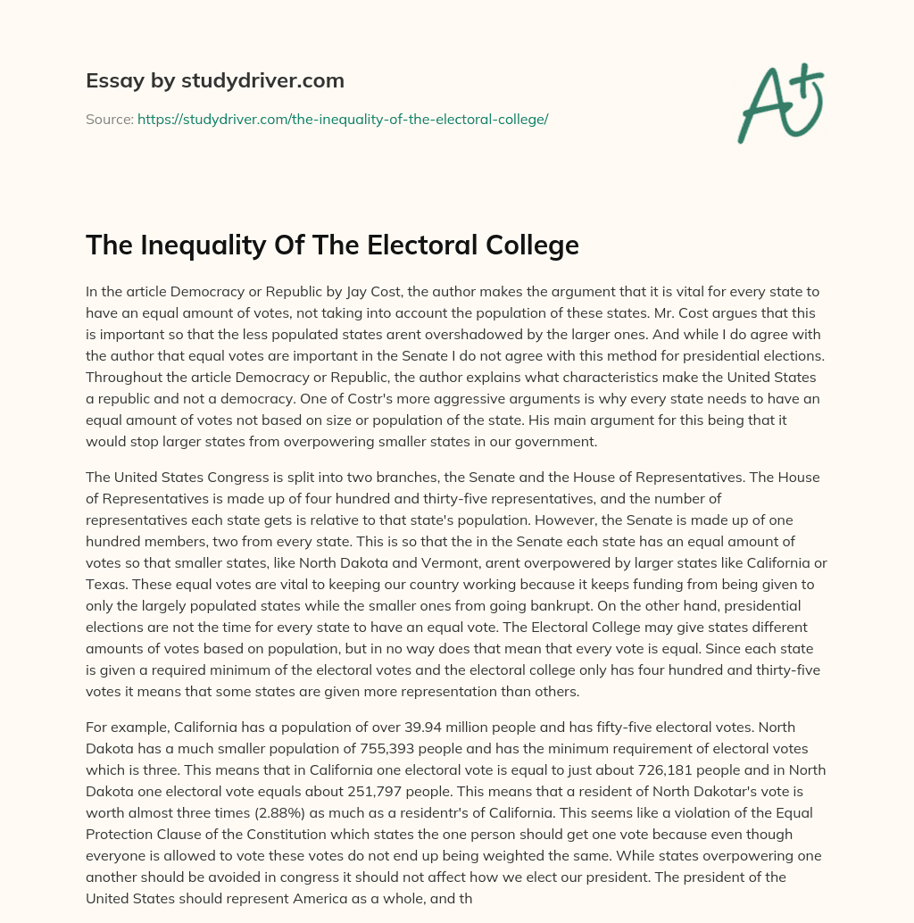 The Inequality of the Electoral College essay