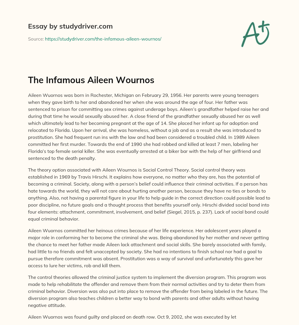 The Infamous Aileen Wournos essay