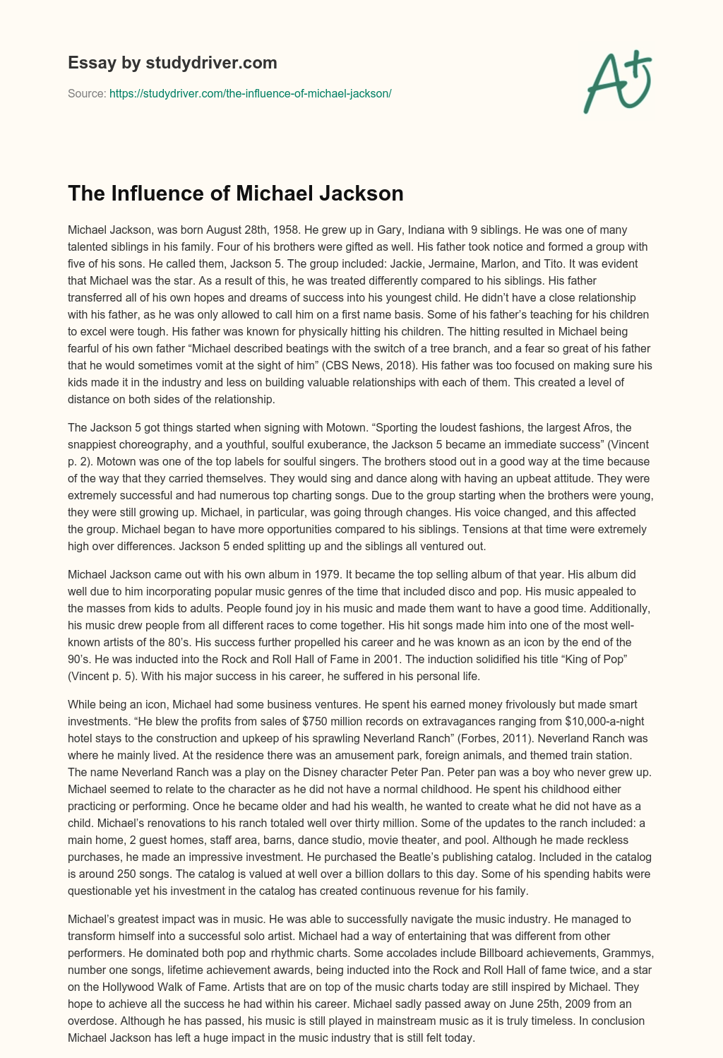 The Influence of Michael Jackson essay