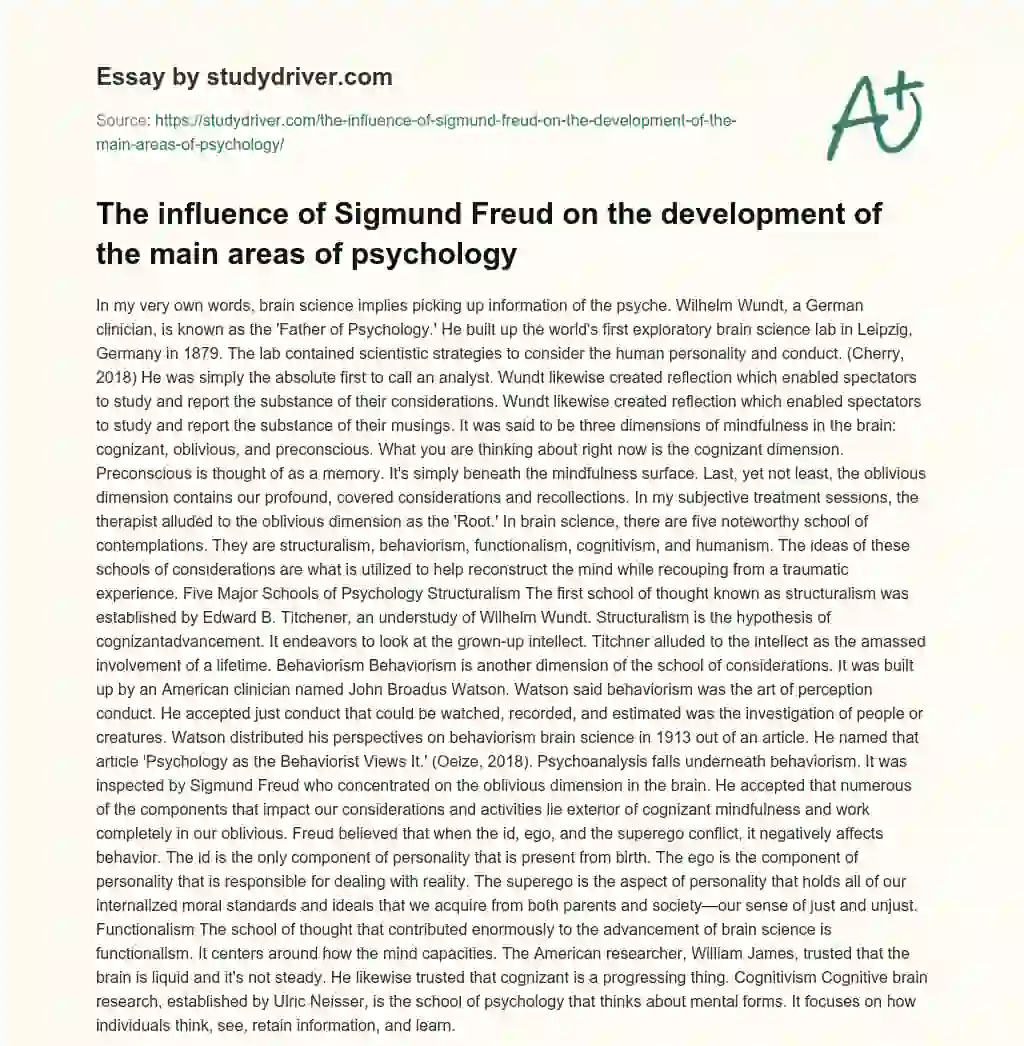 The Influence of Sigmund Freud on the Development of the Main Areas of Psychology essay