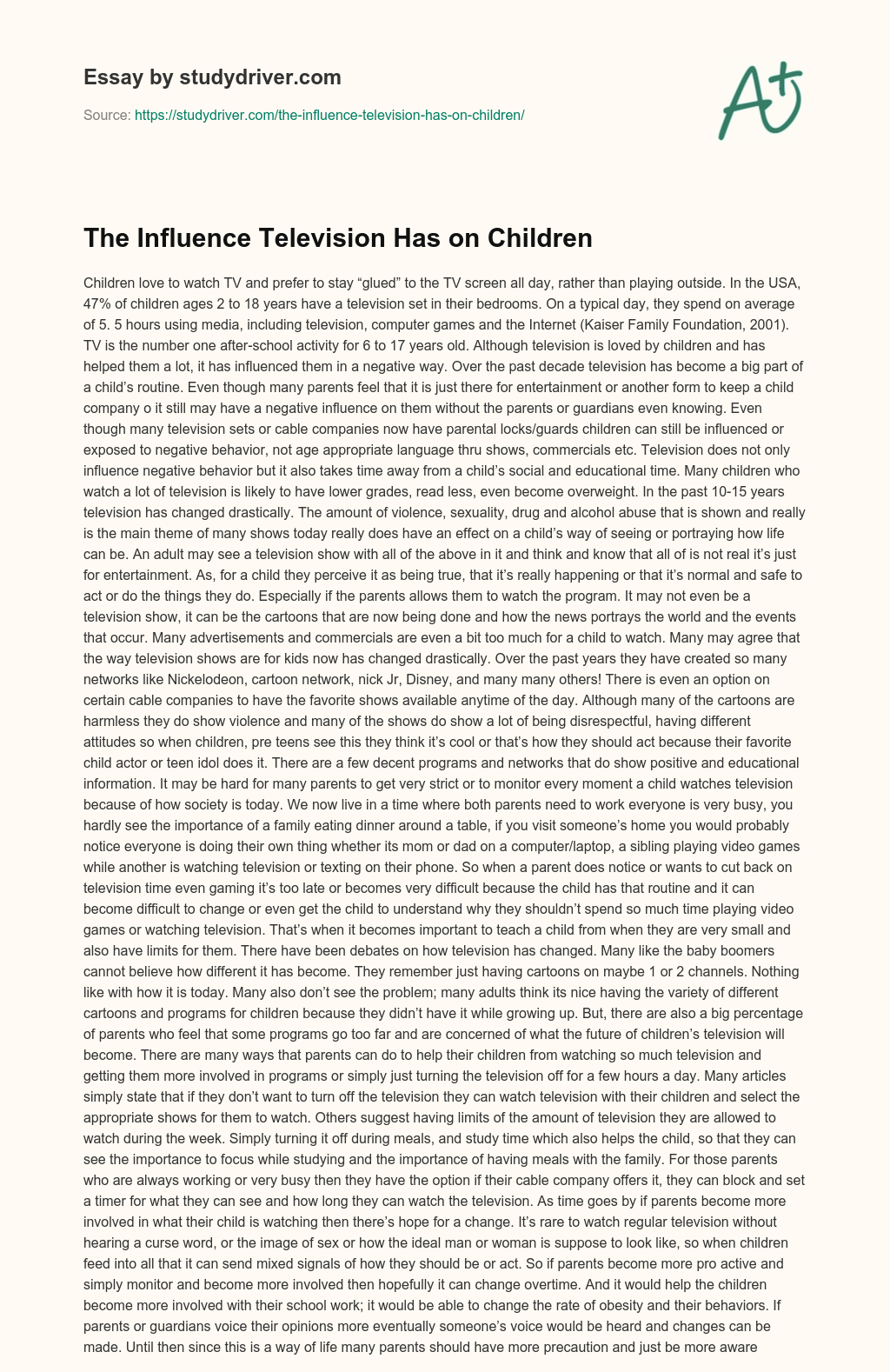 The Influence Television has on Children essay