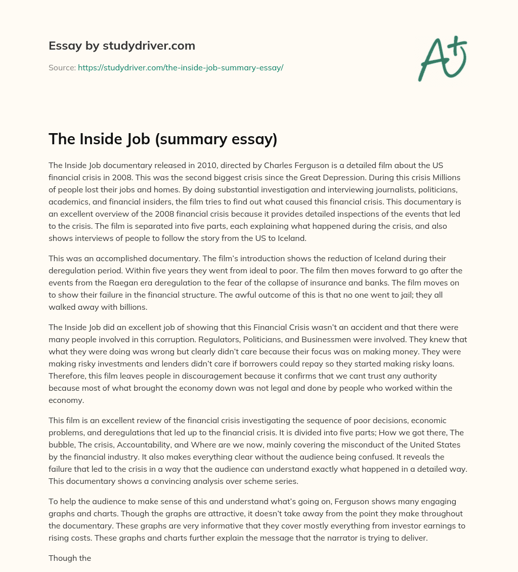 The Inside Job (summary Essay) essay