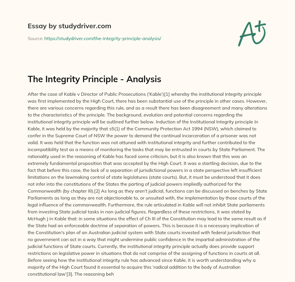 The Integrity Principle – Analysis essay