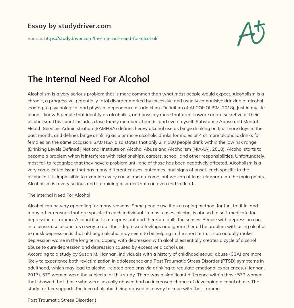 The Internal Need for Alcohol essay
