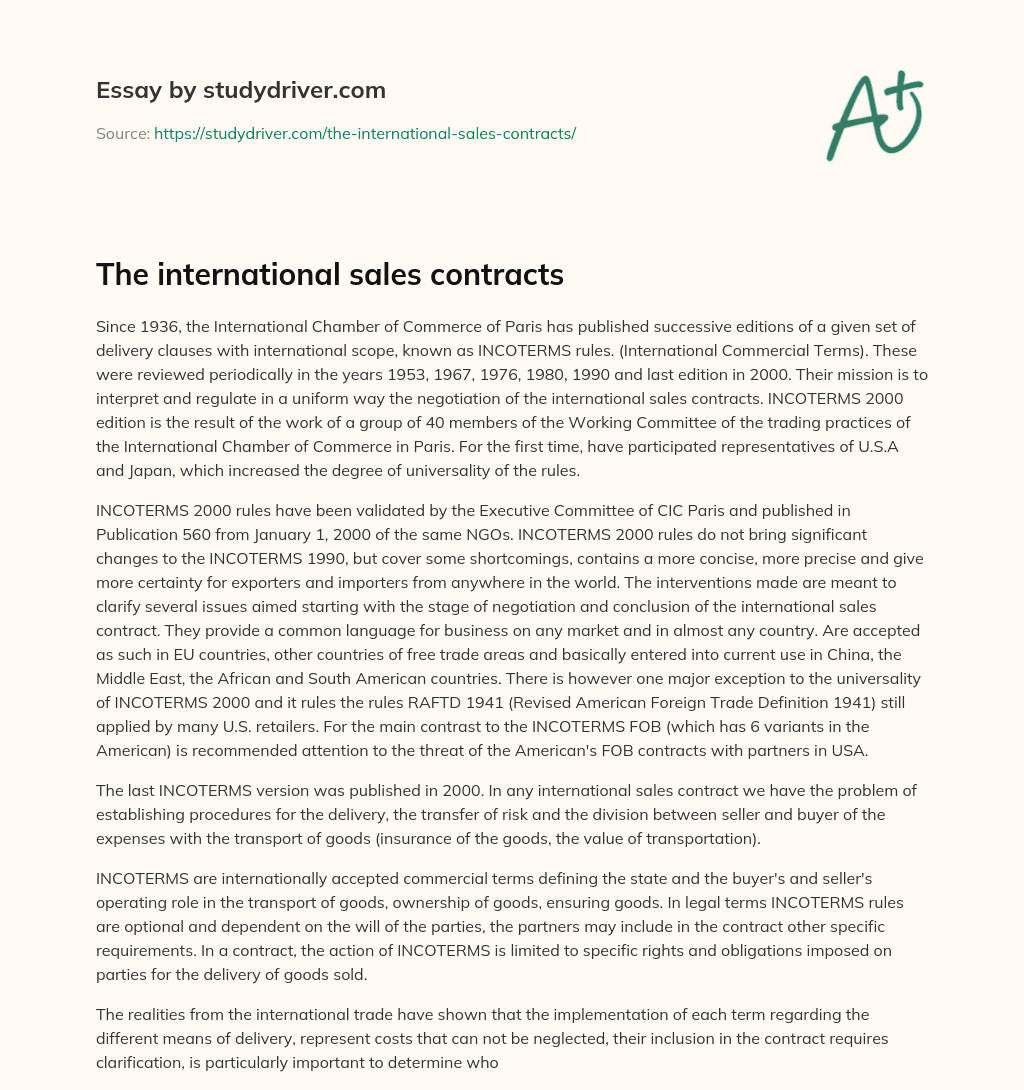 The International Sales Contracts essay