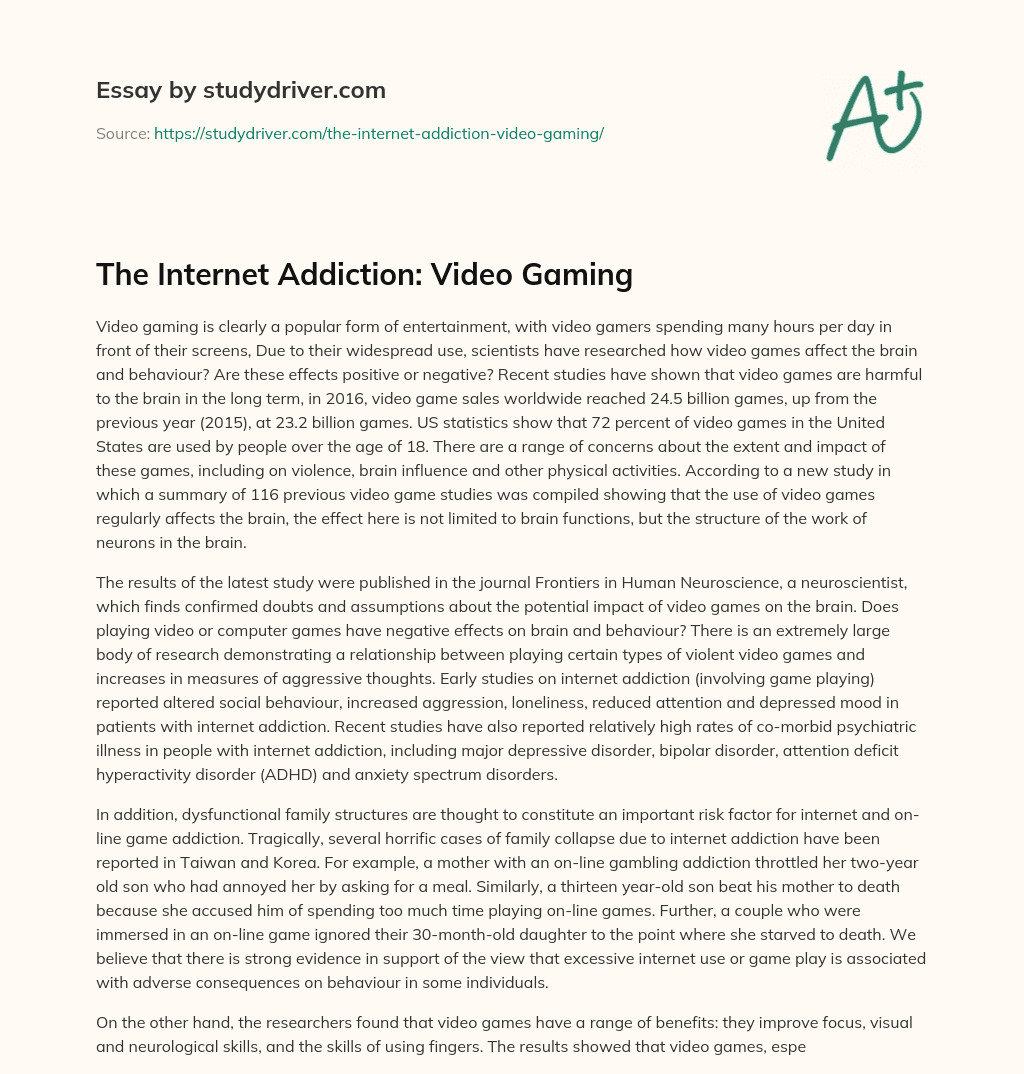The Internet Addiction: Video Gaming essay