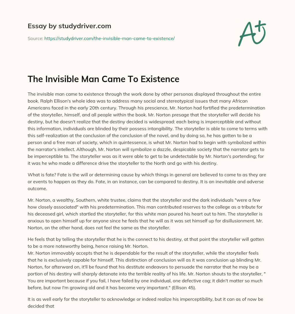 The Invisible Man Came to Existence essay