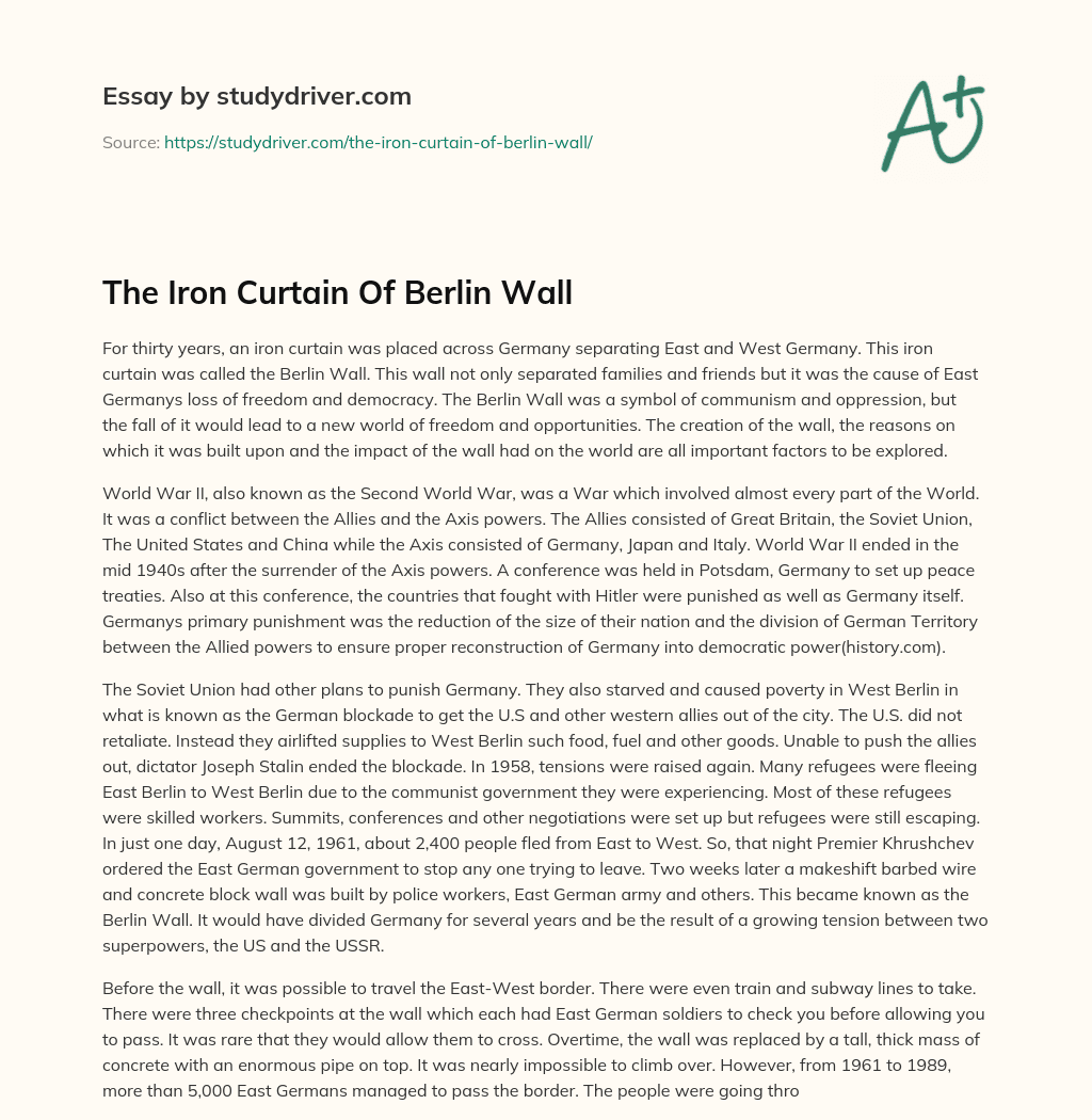 The Iron Curtain of Berlin Wall essay