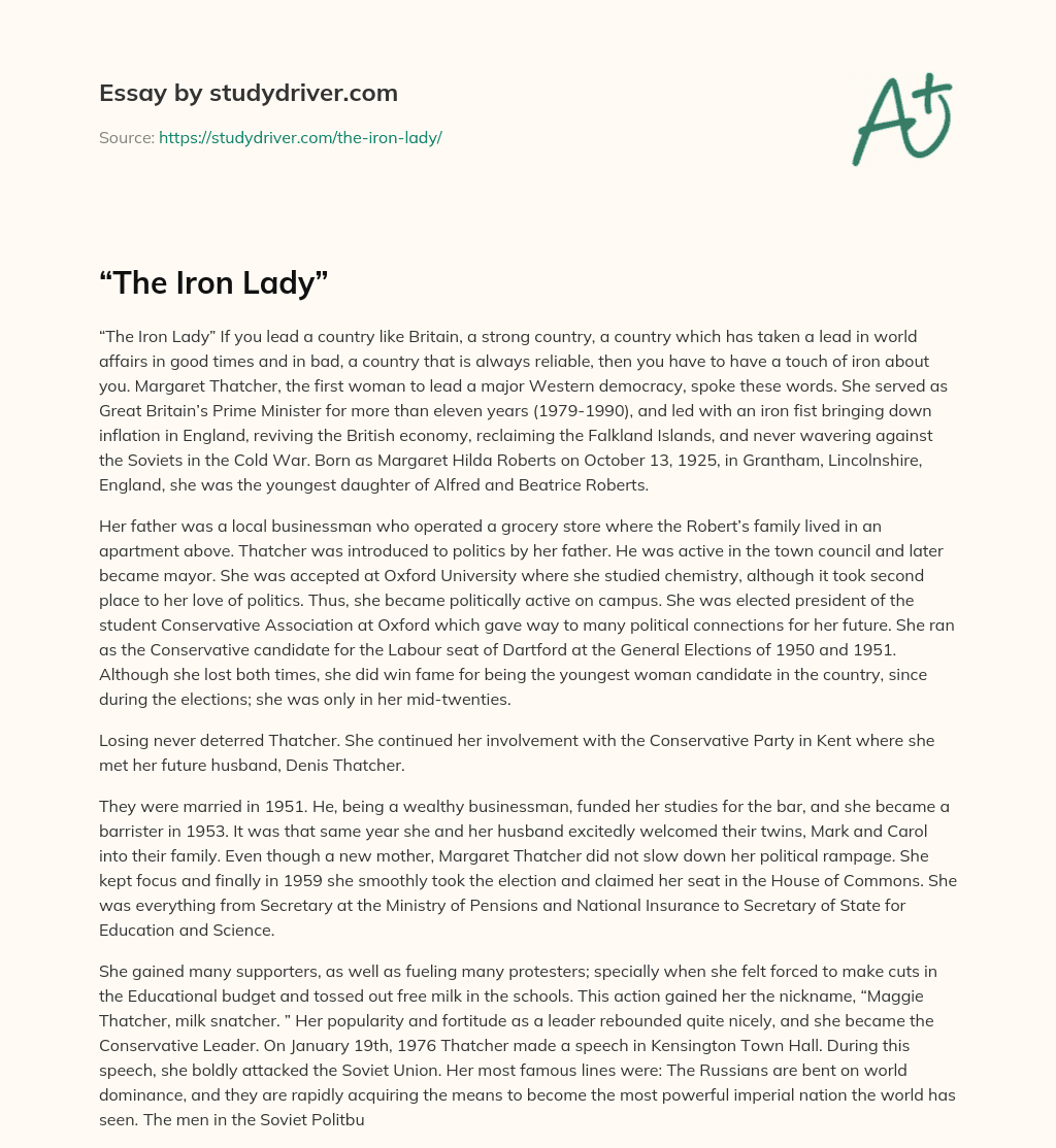 “The Iron Lady” essay