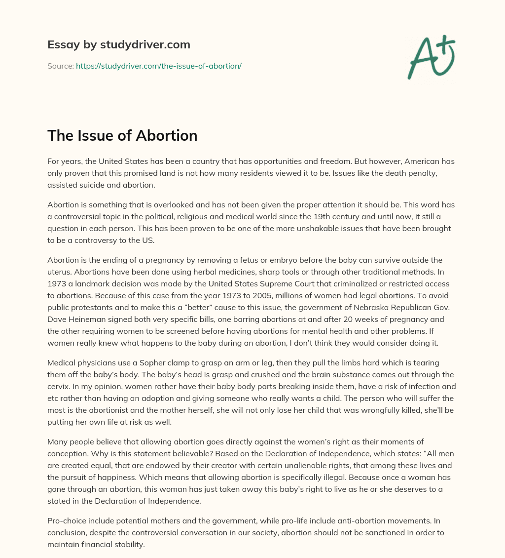 The Issue of Abortion essay
