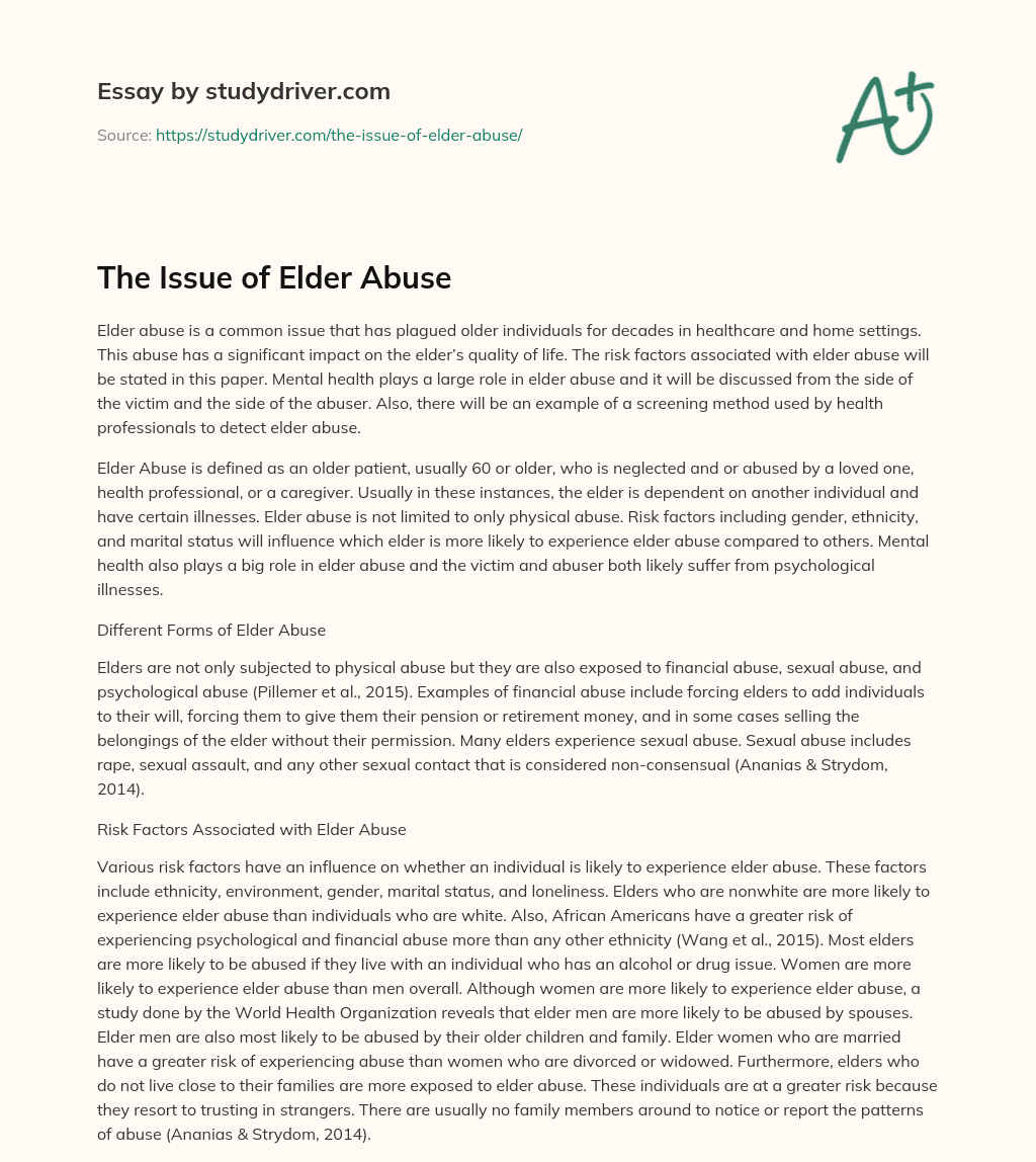 The Issue of Elder Abuse essay