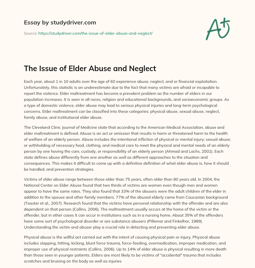 The Issue of Elder Abuse and Neglect essay