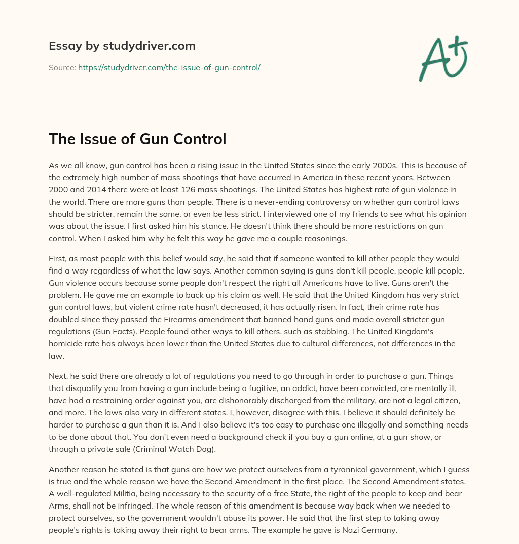 The Issue of Gun Control essay
