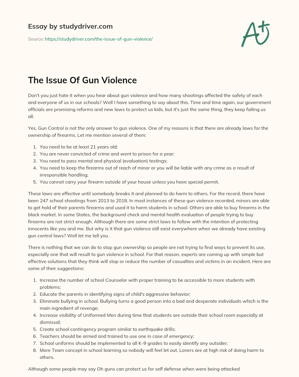 The Issue of Gun Violence essay