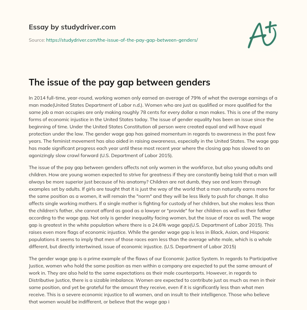 The Issue of the Pay Gap between Genders essay