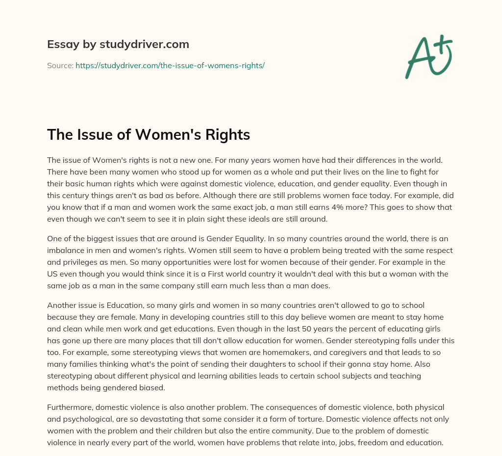 The Issue of Women’s Rights essay