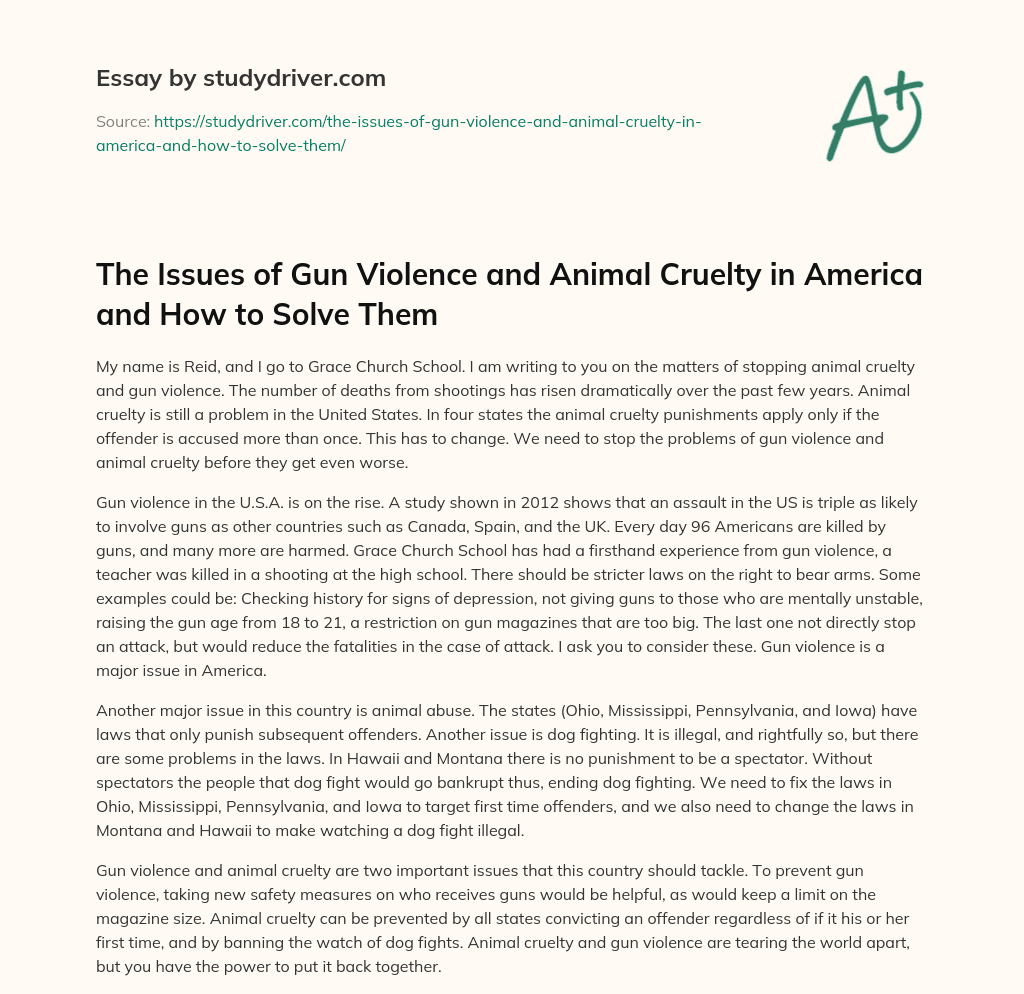The Issues of Gun Violence and Animal Cruelty in America and how to Solve them essay