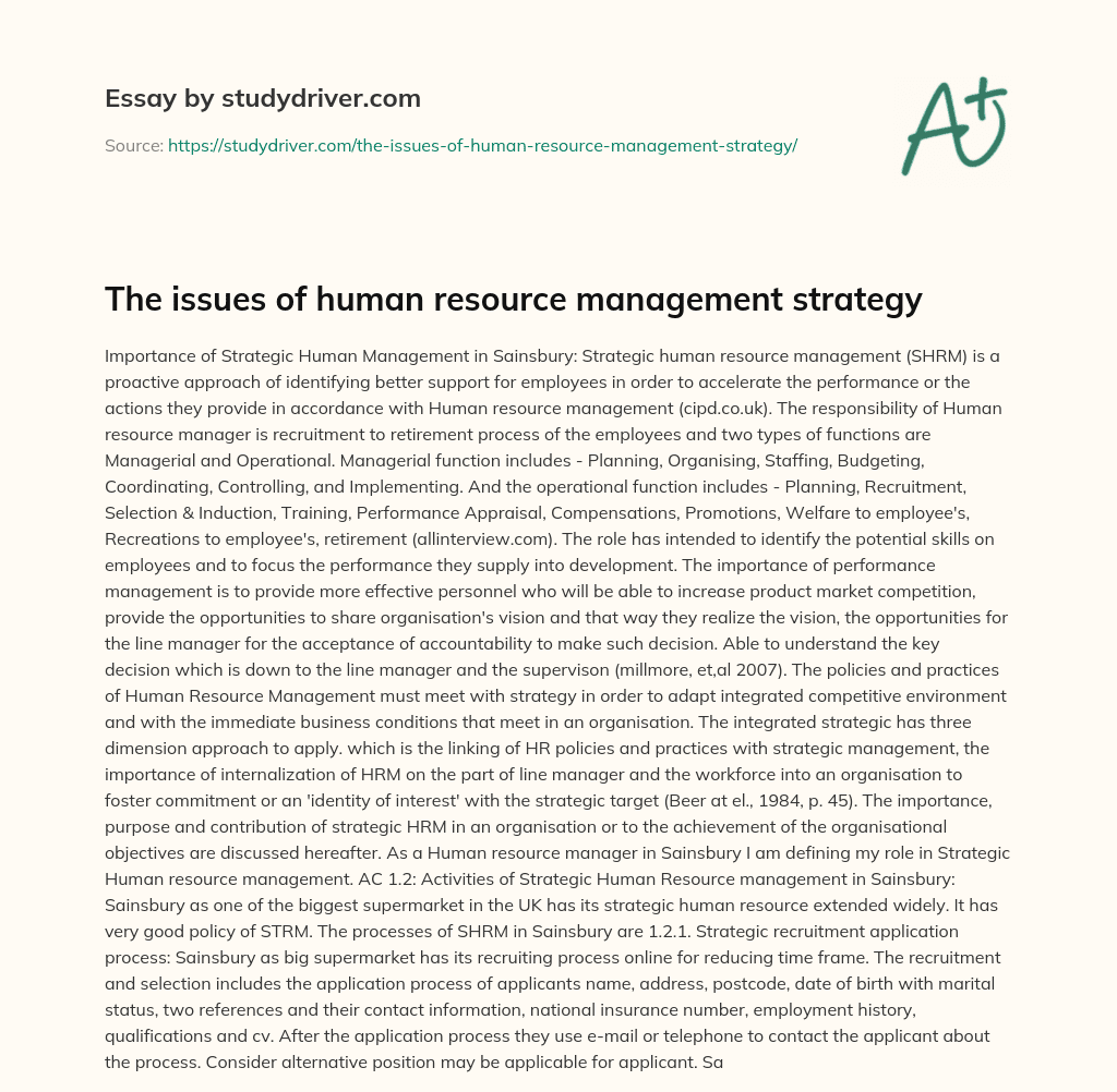 The Issues of Human Resource Management Strategy essay