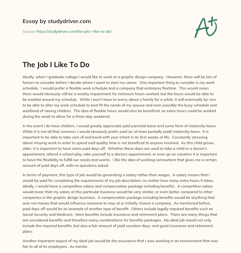 The Job i Like to do essay