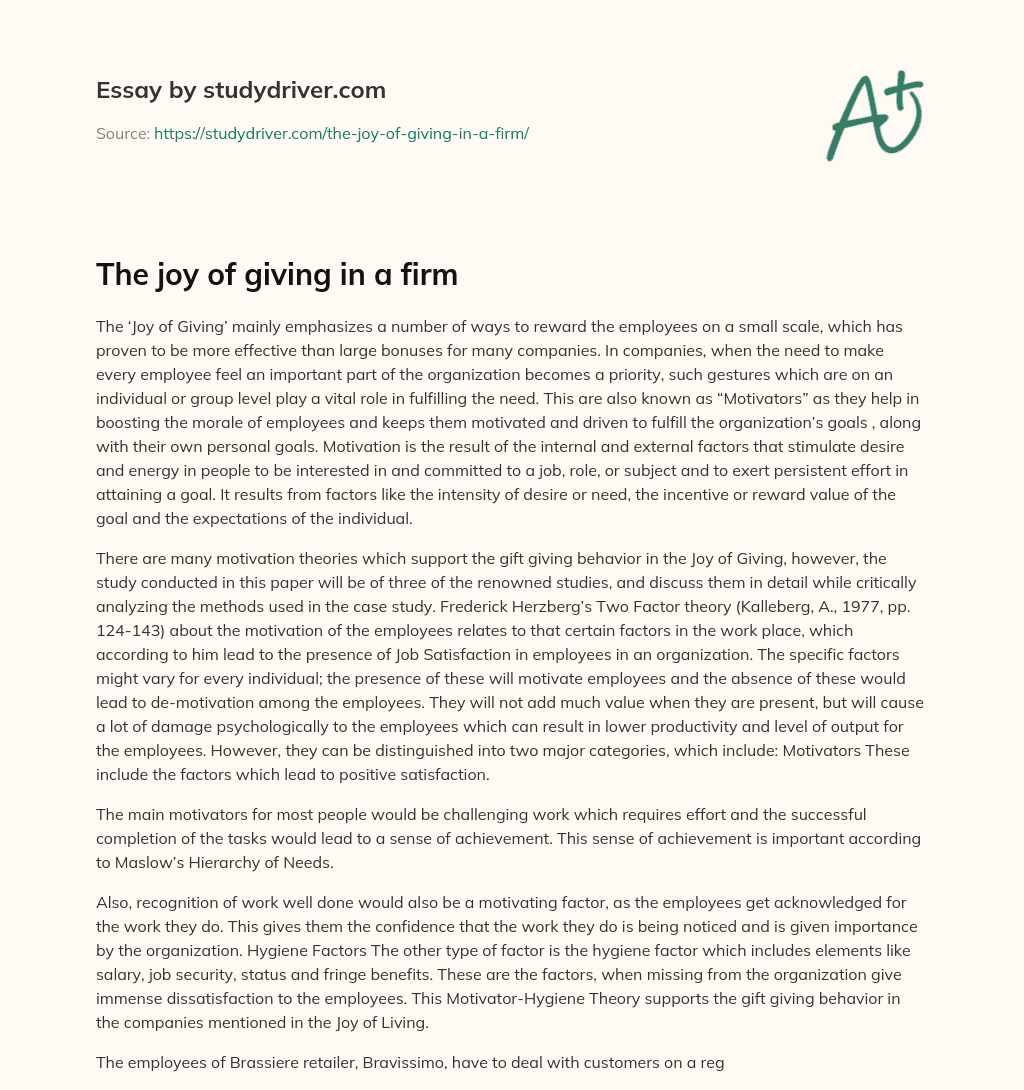 The Joy of Giving in a Firm essay