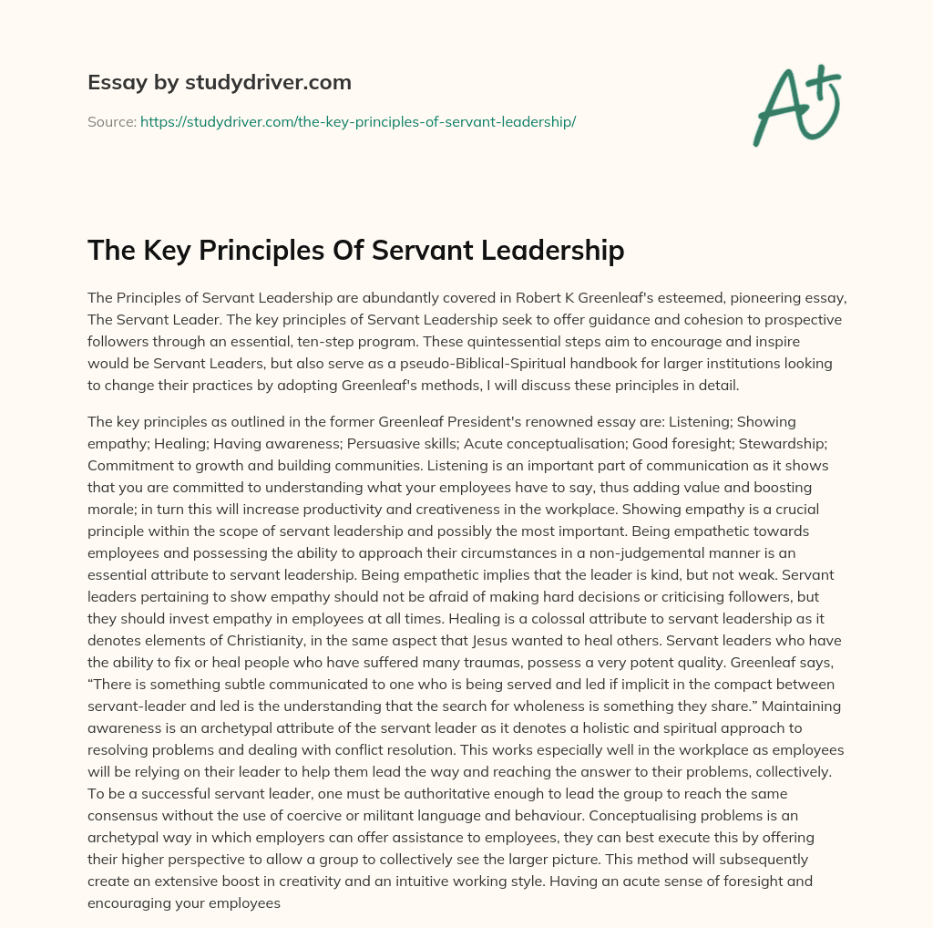 The Key Principles of Servant Leadership essay