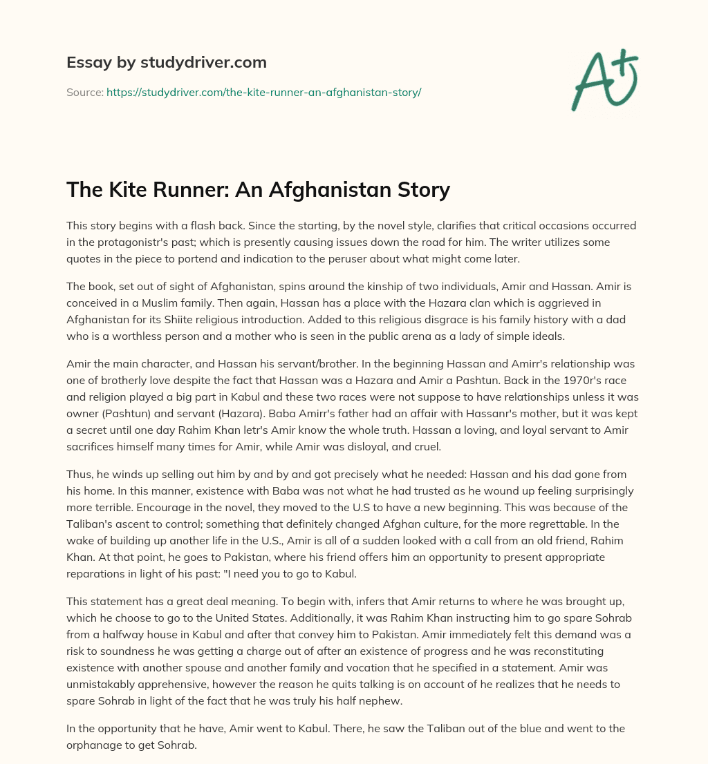 The Kite Runner: an Afghanistan Story essay