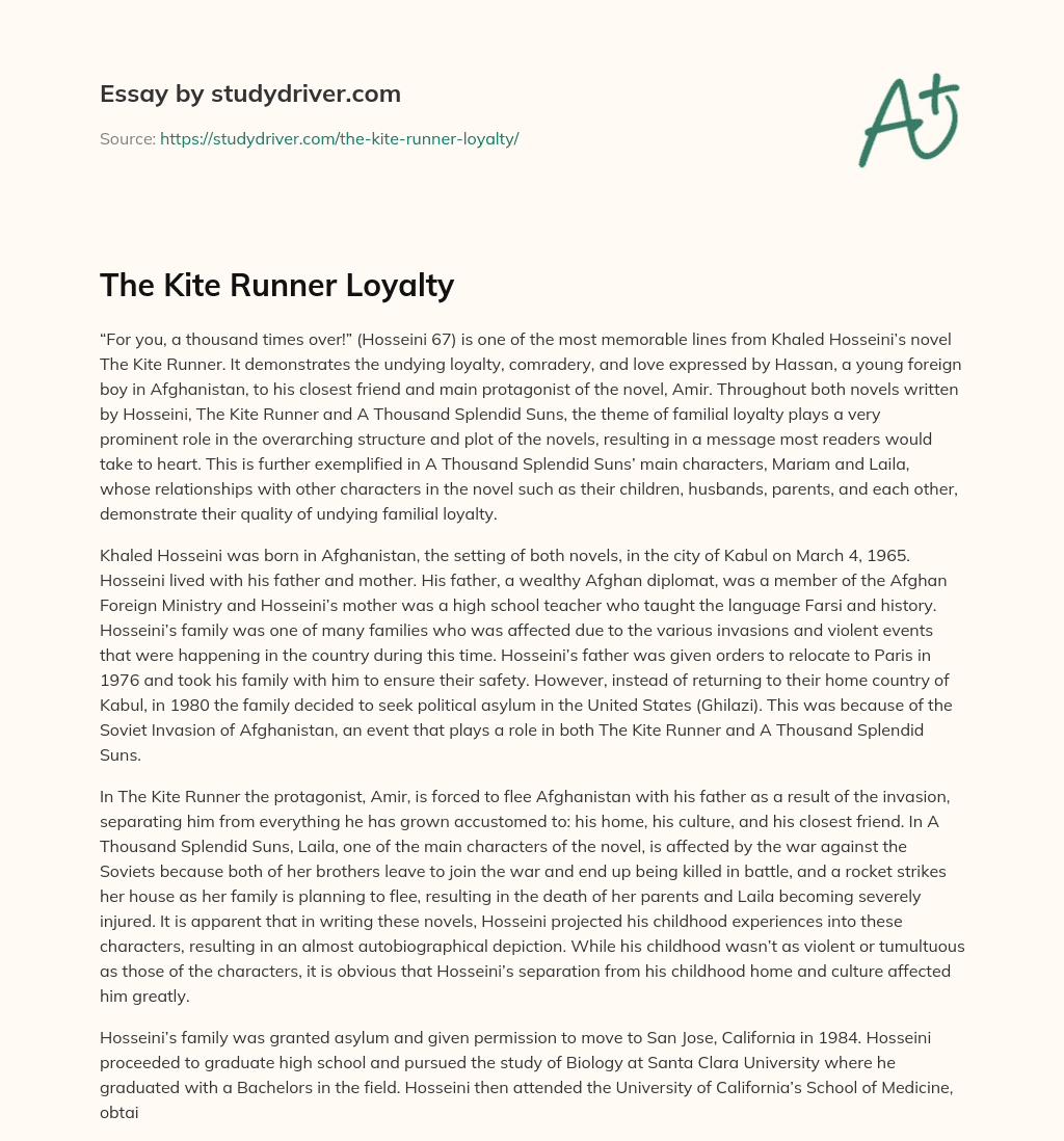 The Kite Runner Loyalty essay
