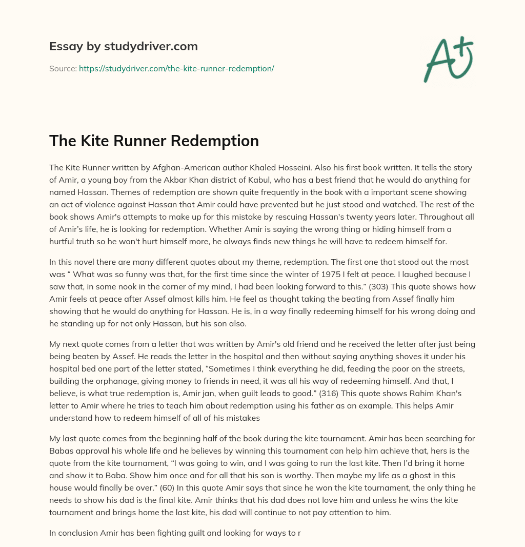 The Kite Runner Redemption essay