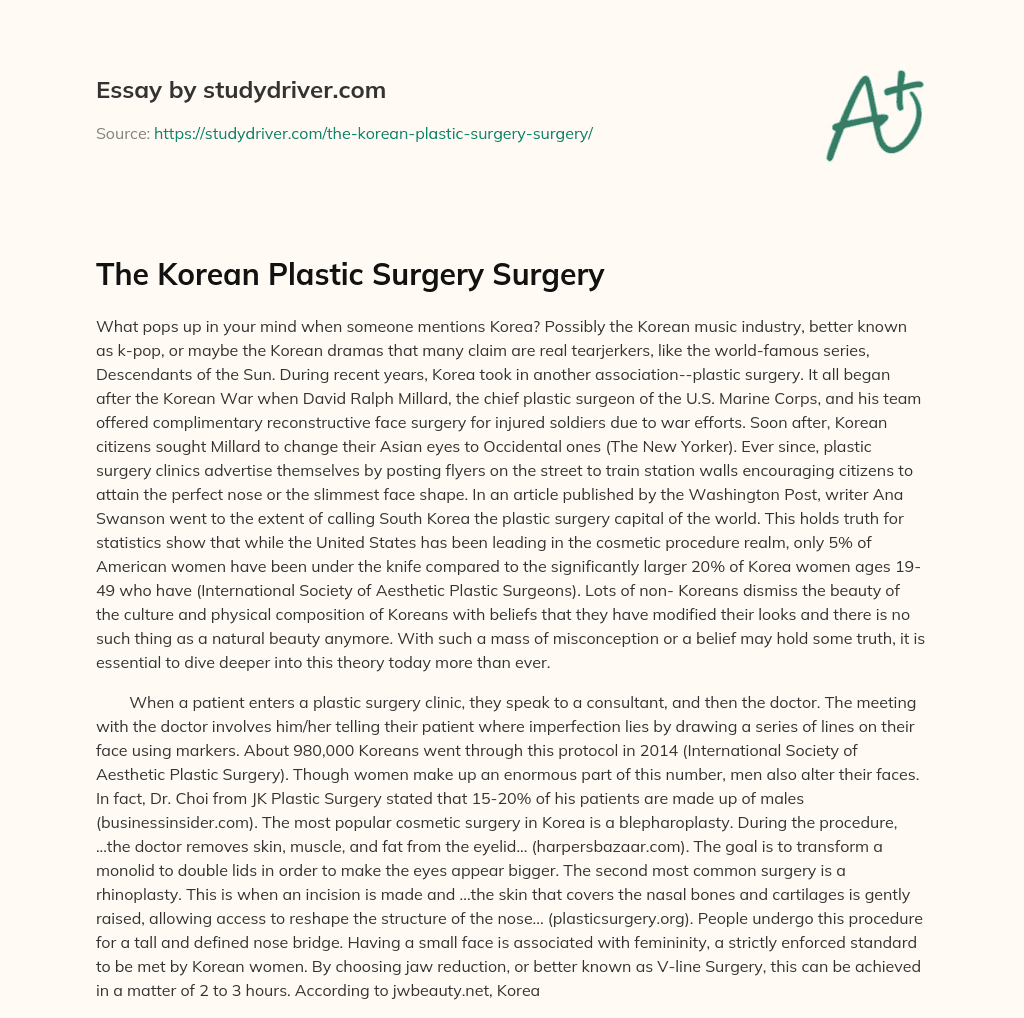 The Korean Plastic Surgery Surgery essay