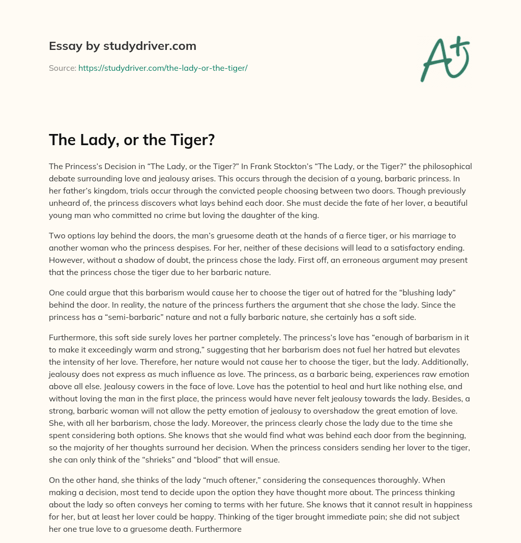 essay on the lady or the tiger