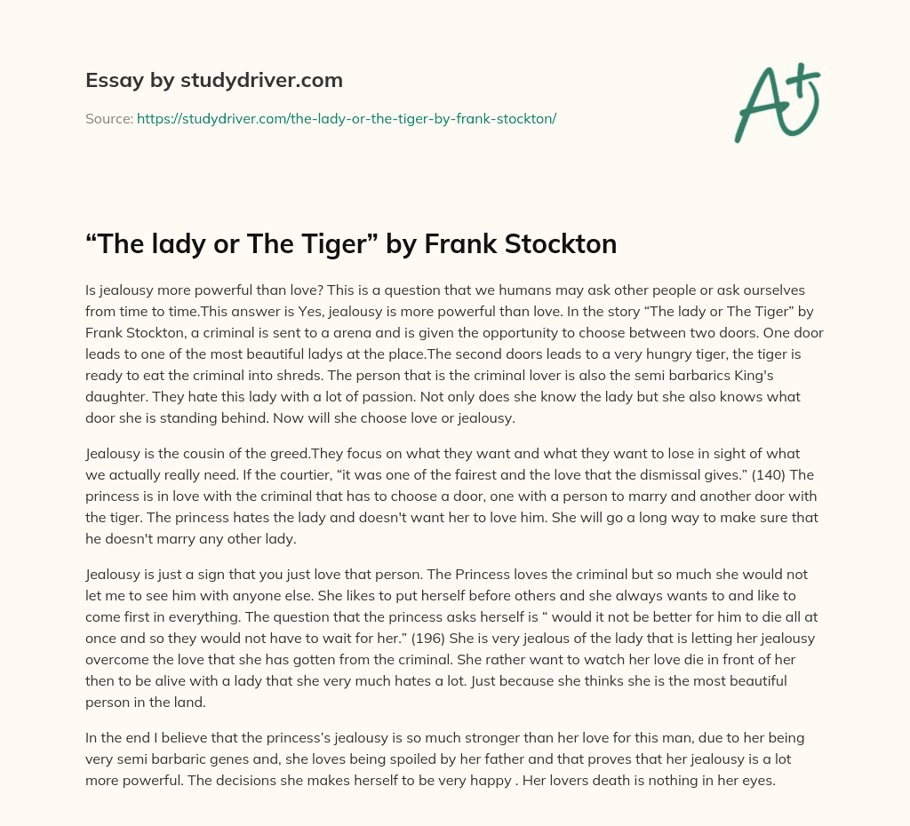 “The Lady or the Tiger” by Frank Stockton essay