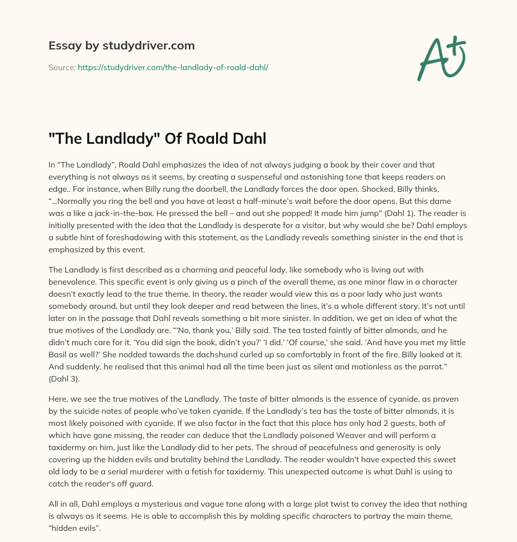 “The Landlady” of Roald Dahl essay