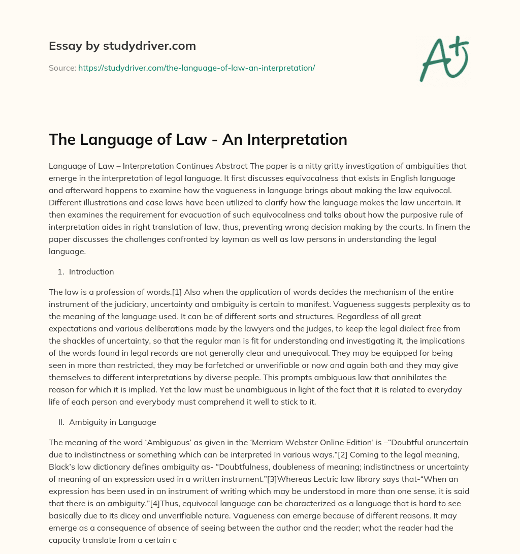 The Language of Law – an Interpretation essay