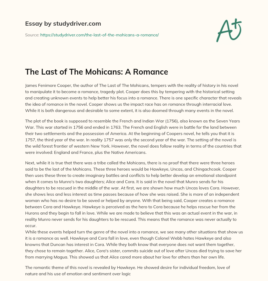 The Last of the Mohicans: a Romance essay