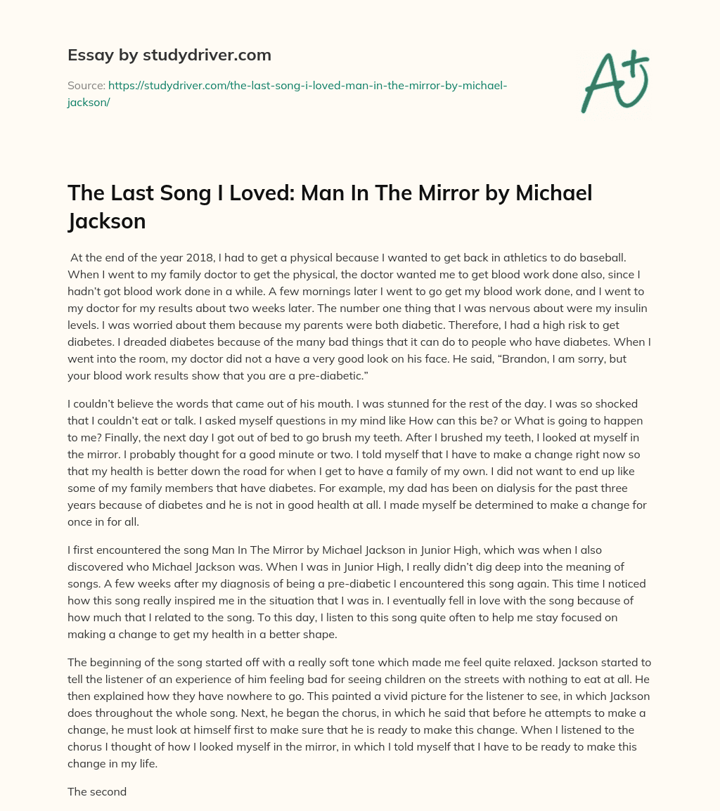 The Last Song i Loved: Man in the Mirror by Michael Jackson essay