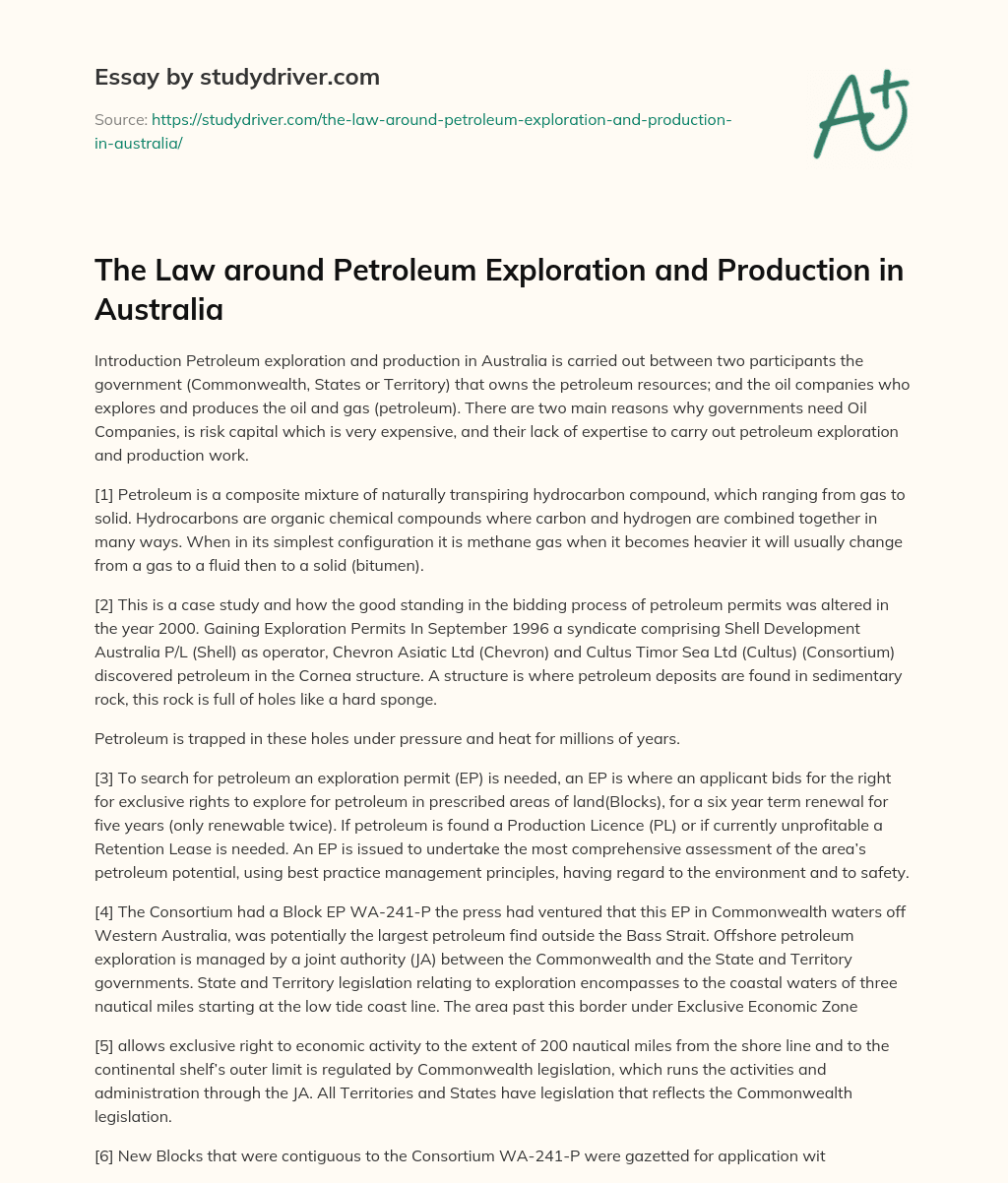 The Law Around Petroleum Exploration and Production in Australia essay