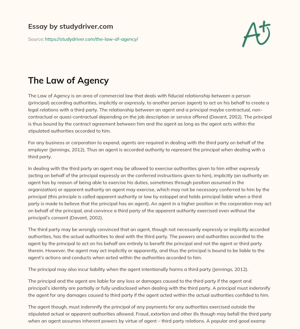 The Law of Agency essay