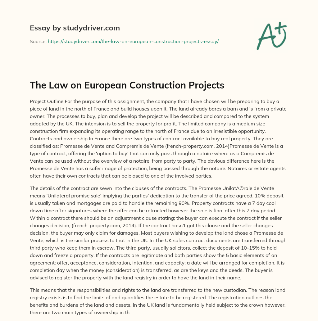 The Law on European Construction Projects essay
