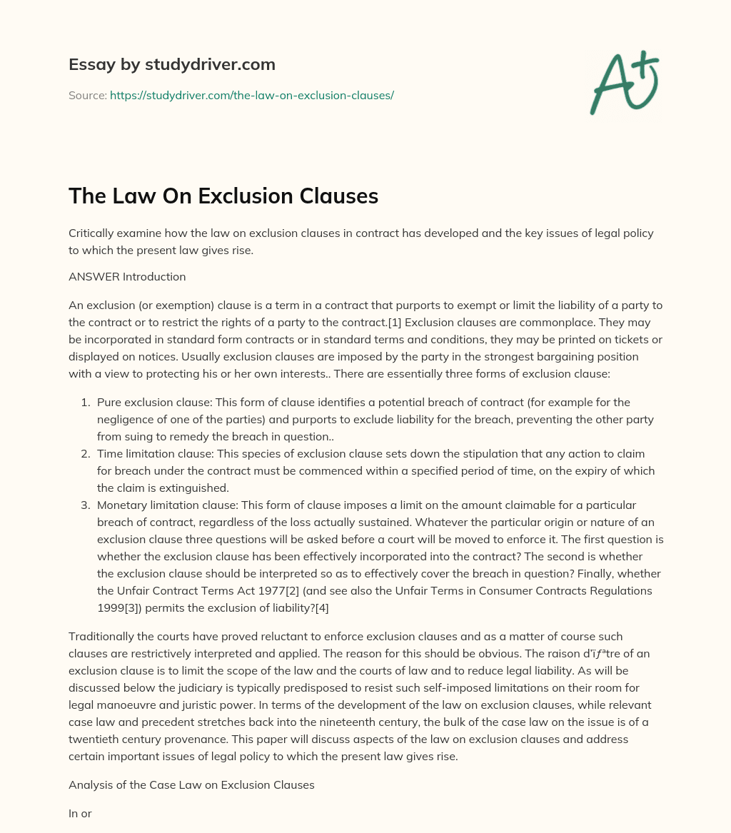 The Law on Exclusion Clauses essay