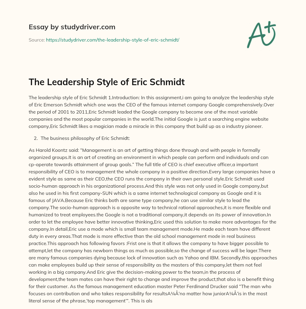 The Leadership Style of Eric Schmidt essay