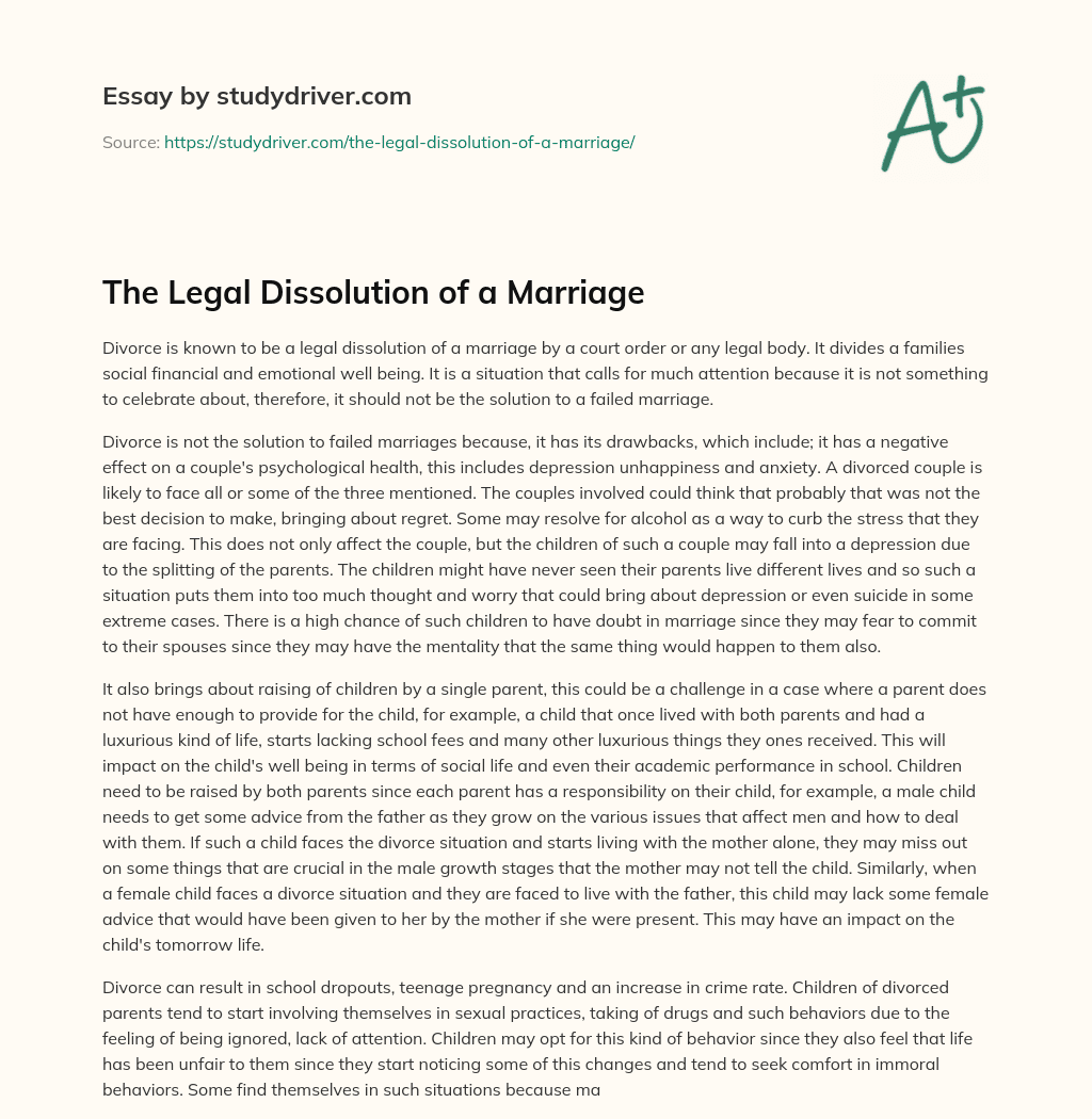 The Legal Dissolution of a Marriage essay