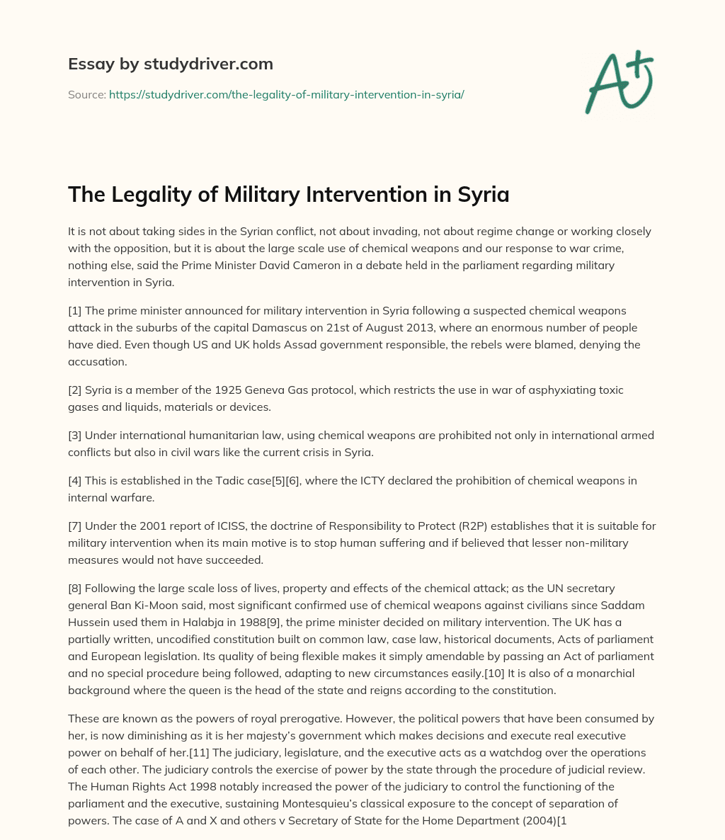 The Legality of Military Intervention in Syria essay