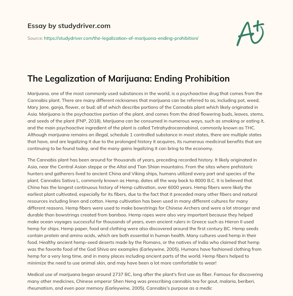 The Legalization of Marijuana: Ending Prohibition essay