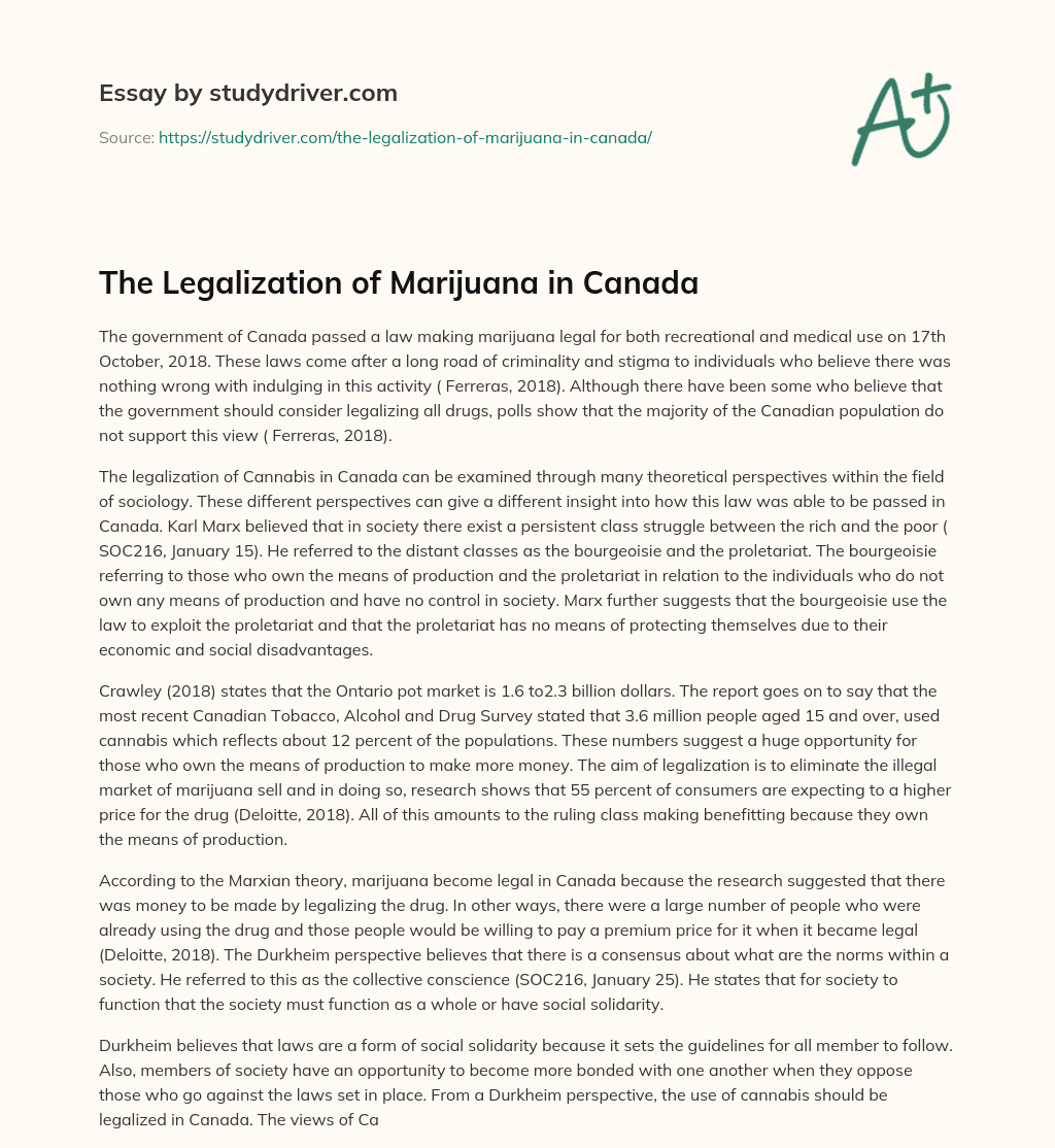 The Legalization of Marijuana in Canada essay