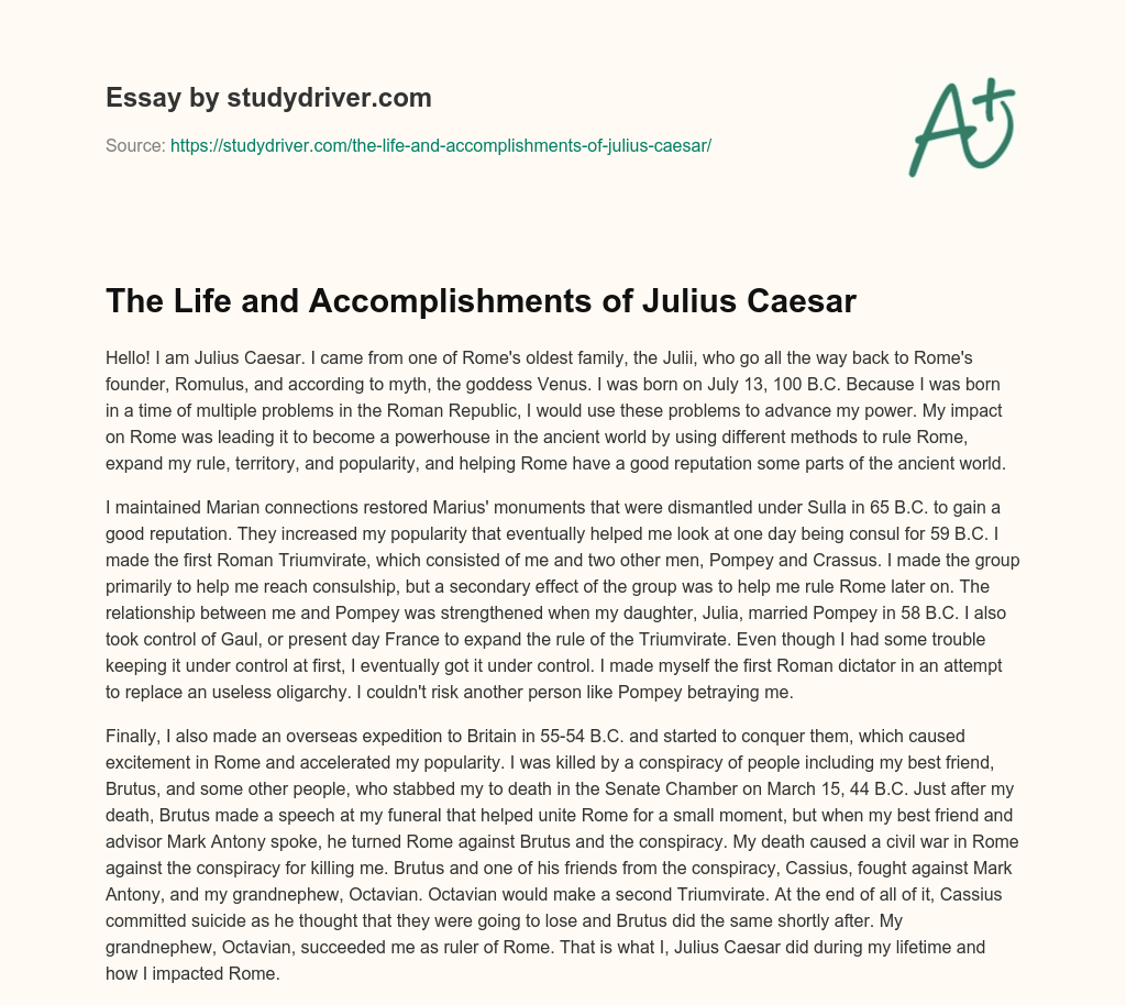 The Life and Accomplishments of Julius Caesar essay