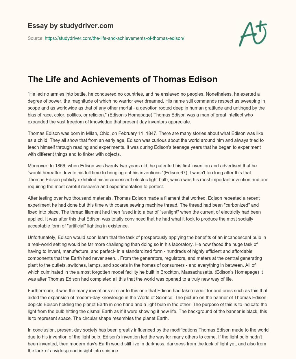 The Life and Achievements of Thomas Edison essay