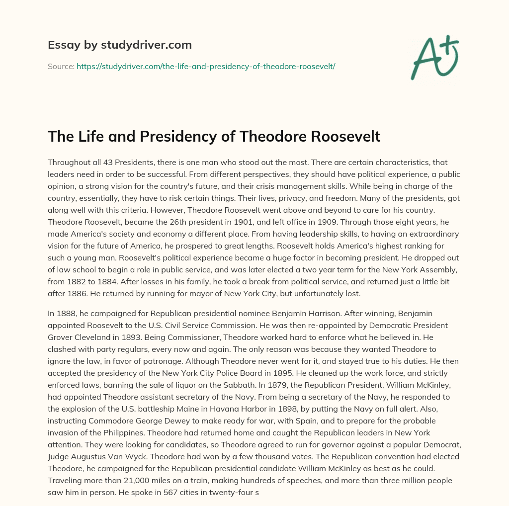 The Life and Presidency of Theodore Roosevelt essay